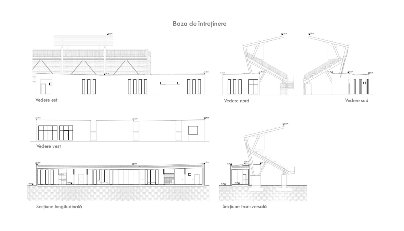 Vederile laterale si sectiunea bazei de intretinere a stadionului Dragoslavele