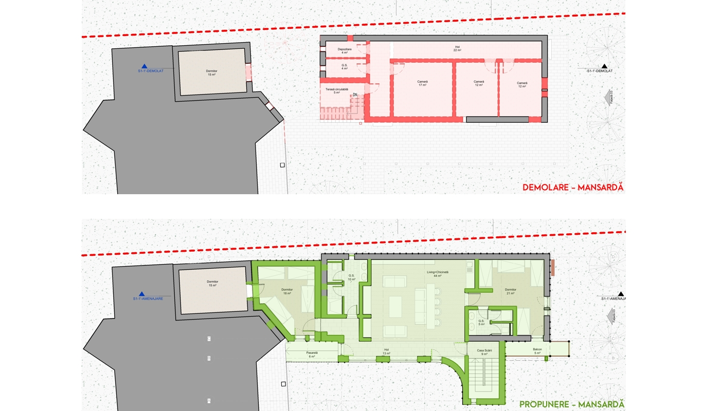 Proiect de demolare și propunere mansardă pentru o construcție existenă